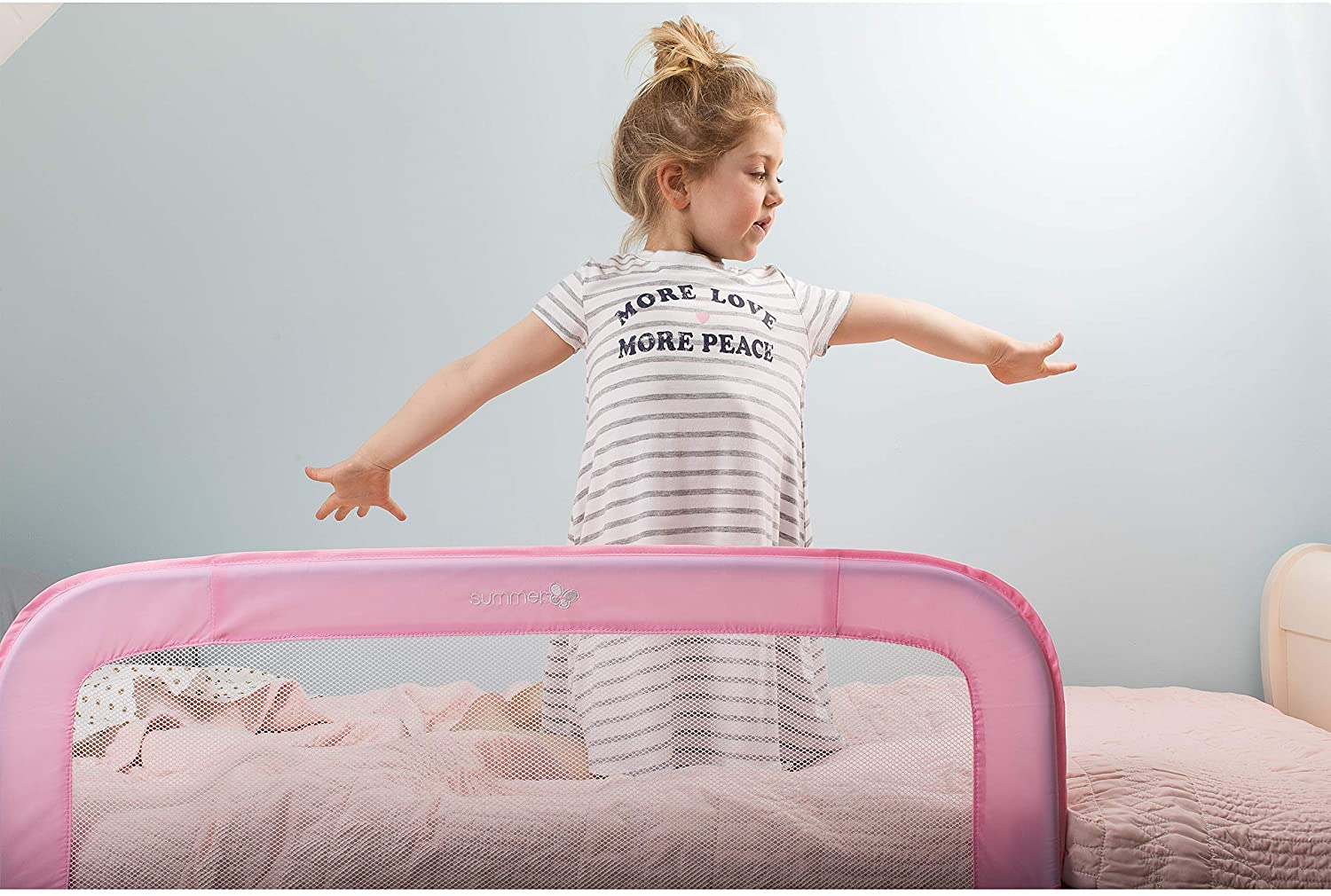 Универсальный ограничитель для кровати Single Fold Bedrail, розовый. Фото №5