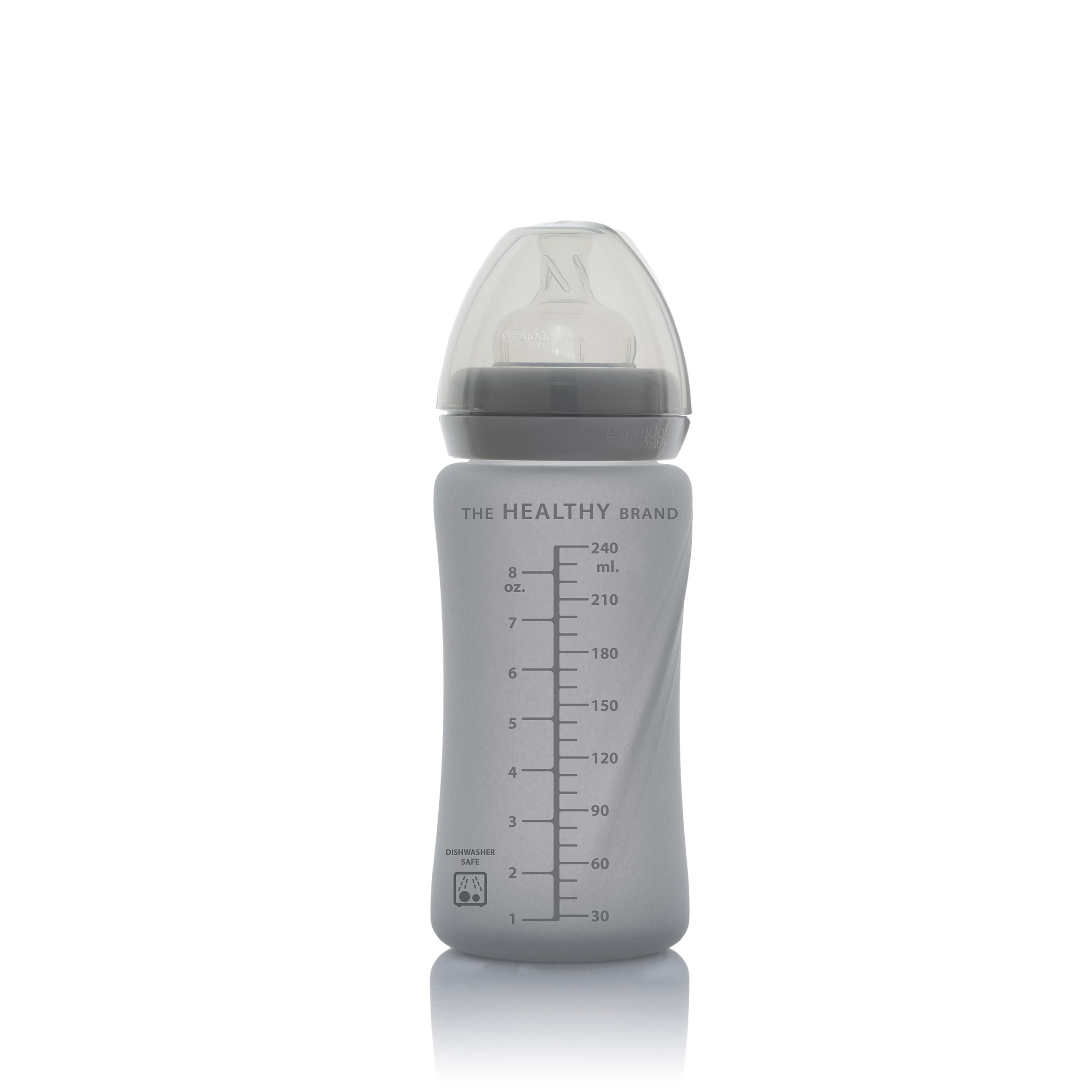 Стеклянная бутылочка с защитным силиконовым покрытием Healthy +, 240 мл, серый. Фото №3