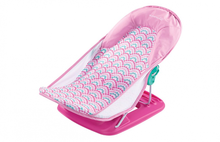 Лежак с подголовником для купания Deluxe Baby Bather, розовый/волны. Фото №0