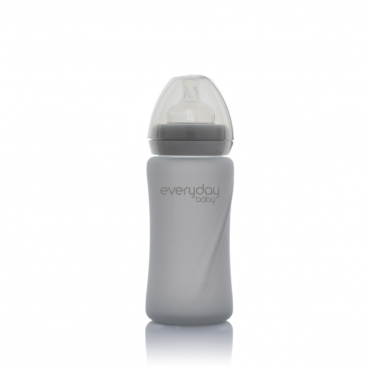 Стеклянная бутылочка с защитным силиконовым покрытием Healthy +, 240 мл, серый. Фото №0