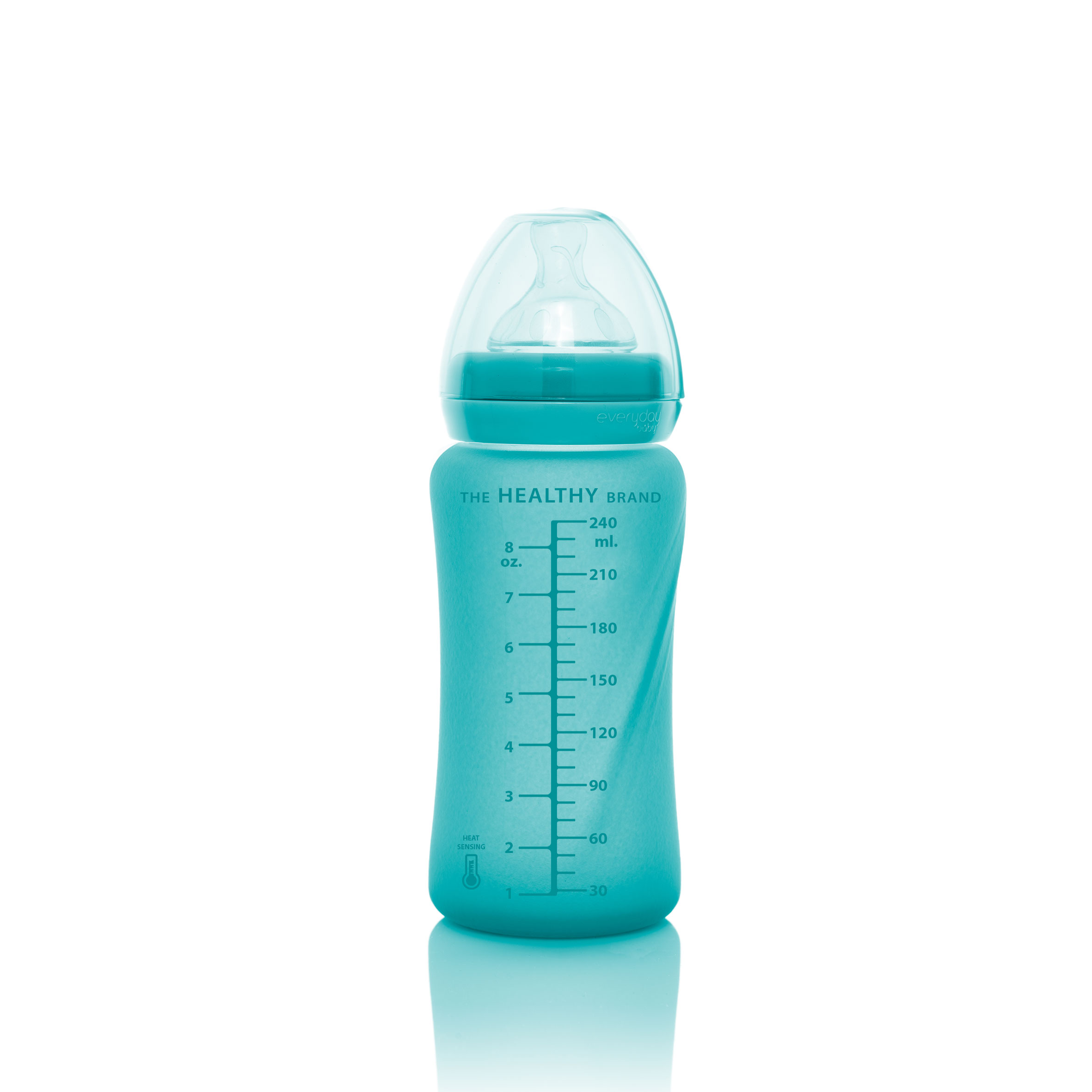 Стеклянная бутылочка с индикатором температуры и  защитным силиконовым покрытием  Healthy +, 240 мл,. Фото №3
