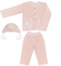 Комплект трикот. тёплый  "Лебединое озеро", 3 изд, Кофточка, штаны, шапочка (12M80см, розовый )