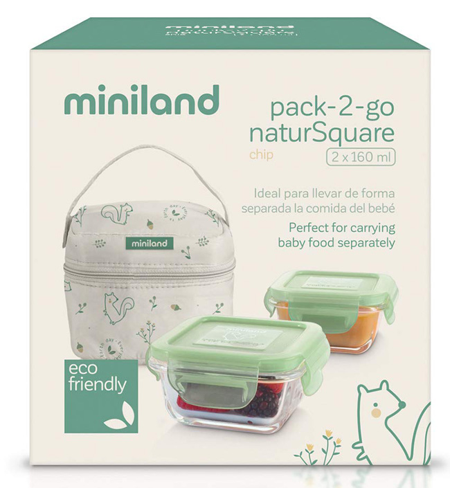 Термосумка Miniland Pack-2-Go Natursquare с 2 вакуумными контейнерами, 2х160 мл [207665]. Фото №3