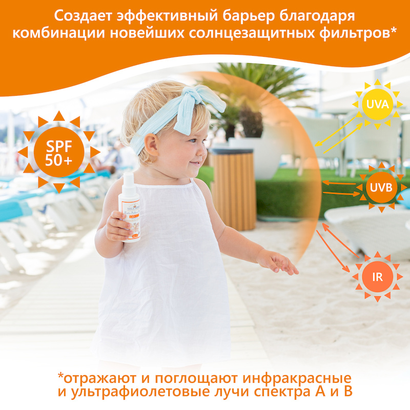 Солнцезащитное молочко-спрей с высоким фактором защиты SPF 50+ (Sole Bimbi) - 100 мл. Фото №2