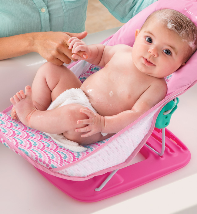 Лежак с подголовником для купания Deluxe Baby Bather, розовый/волны. Фото №3