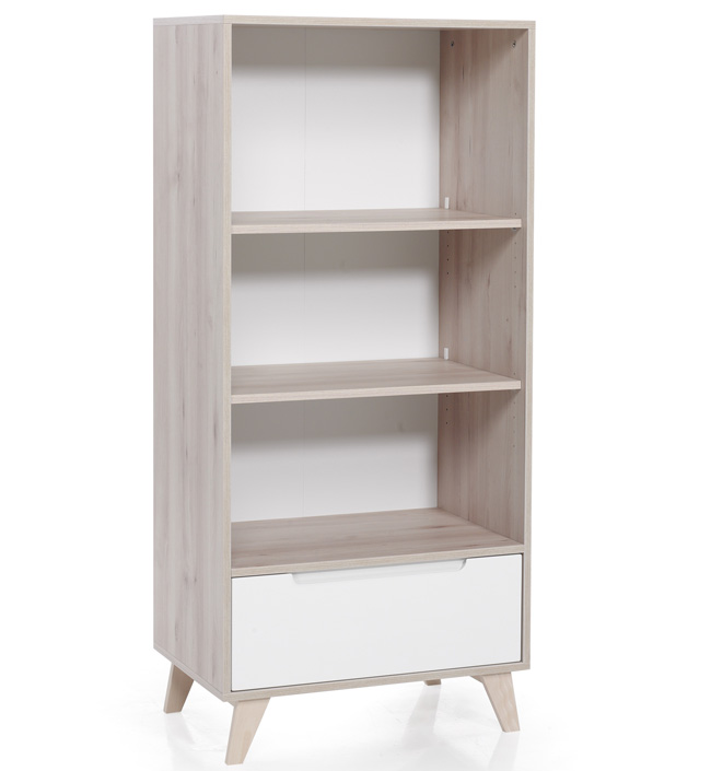 Одностворчатый шкаф-стеллаж Mette белый с натуральнымDIS. Фото №1