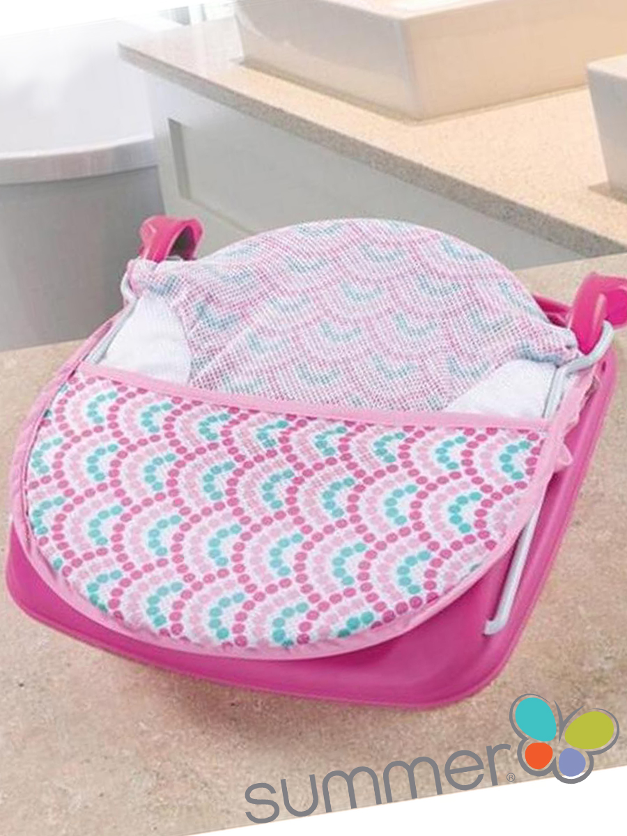 Лежак с подголовником для купания Deluxe Baby Bather, розовый/волны. Фото №4