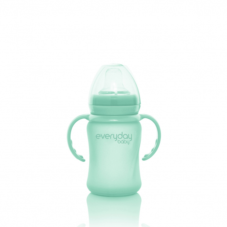 Стеклянная бутылочка-поильник с мягким носиком с защитным силиконовым покрытием Healthy +, 150 мл,. Фото №0