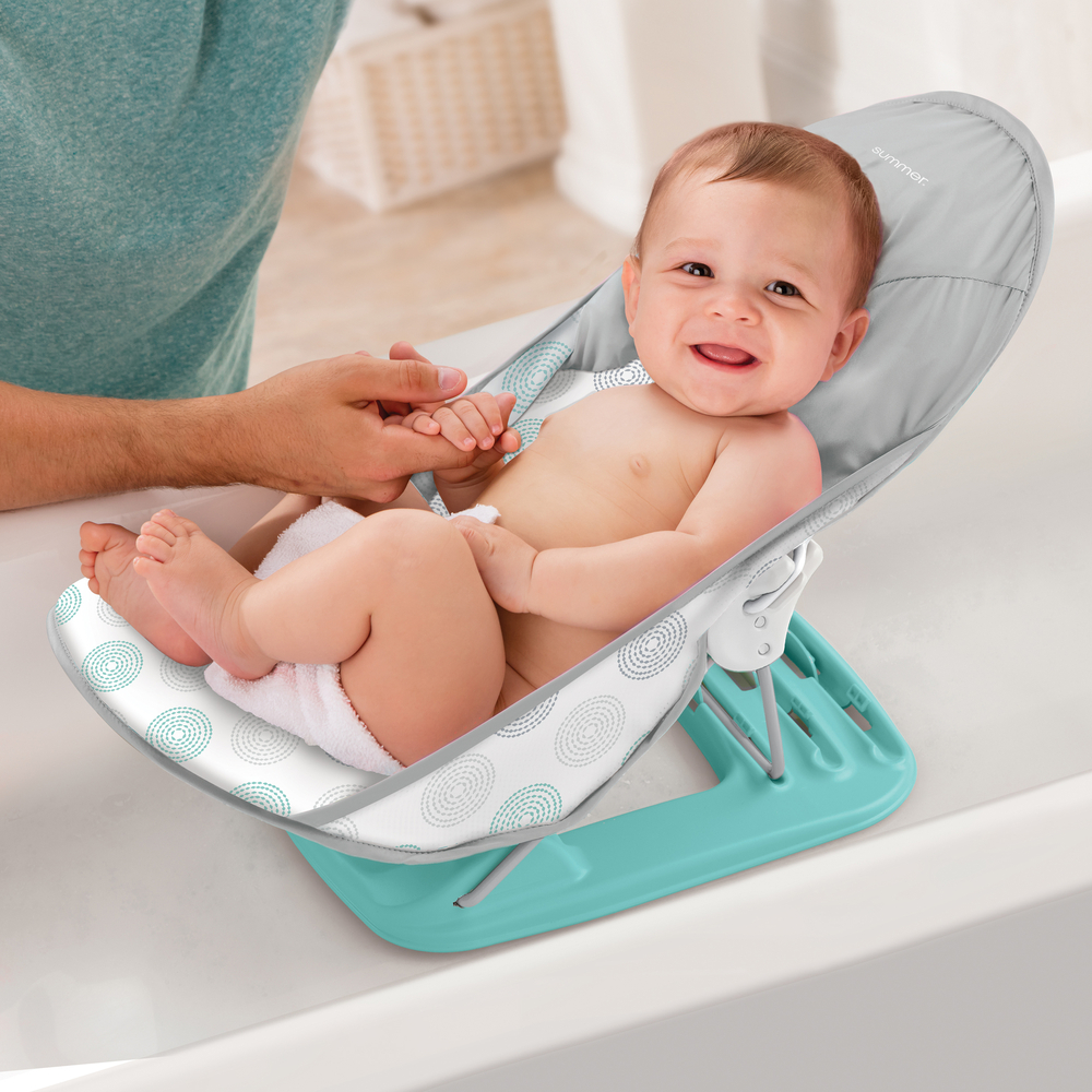 Лежак с подголовником для купания Deluxe Baby Bather, круги/серый /голубой. Фото №2
