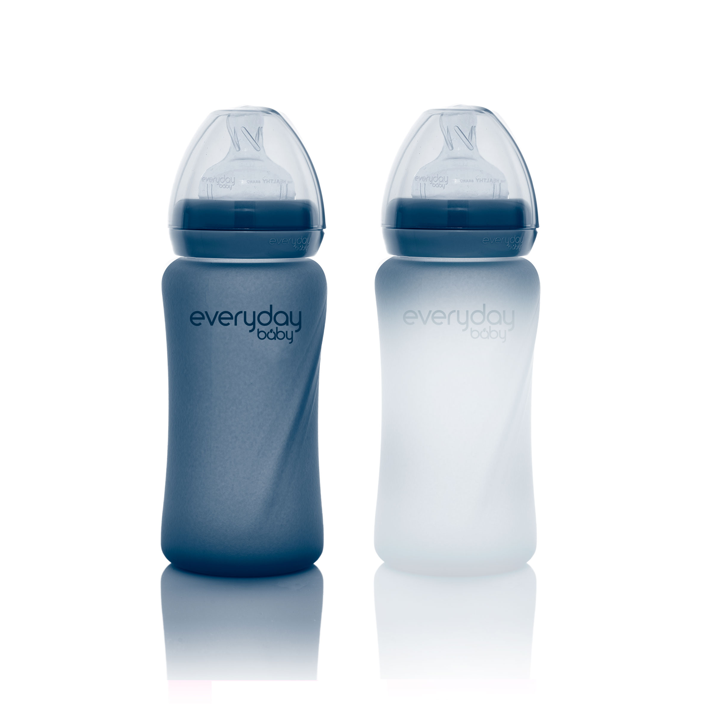 Стеклянная бутылочка  с индикатором температуры и защитным силиконовым покрытием  Healthy +, 240 мл,. Фото №1