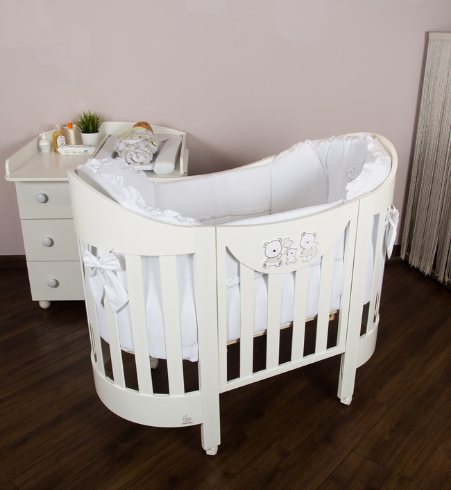 Детская кровать Happy Family Oval, белый (в комплекте матрас и белье 4 предмета). Фото №3