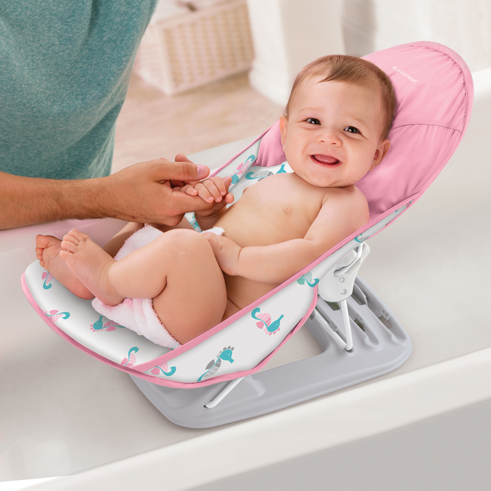 Лежак с подголовником для купания Deluxe Baby Bather, морские коньки/розовый. Фото №2