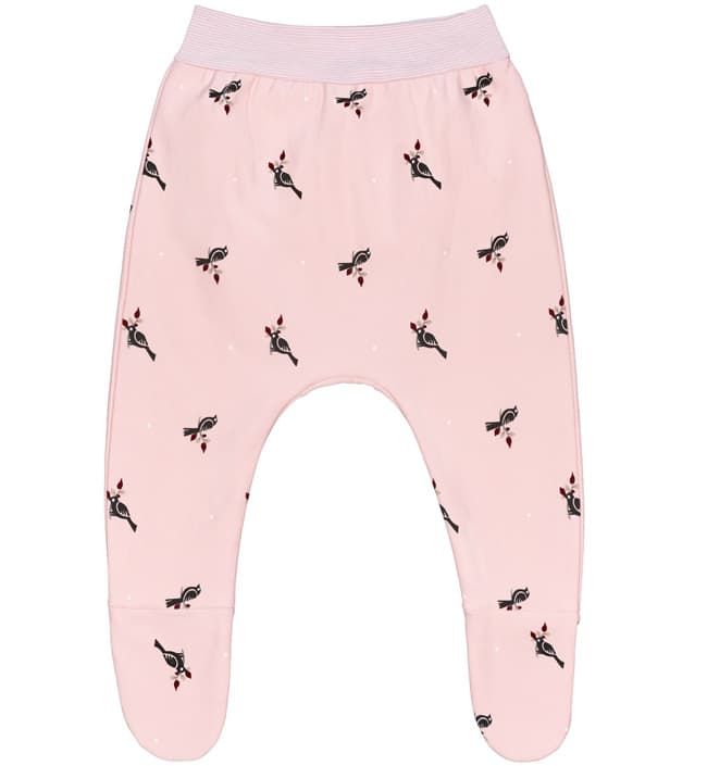 Теплые штаны immimi Птички ORGANIC с закрытыми ножками, розовые. Фото №1