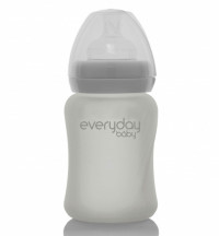 Стеклянная бутылочка с защитным силиконовым покрытием Healthy +, 150 мл, серый