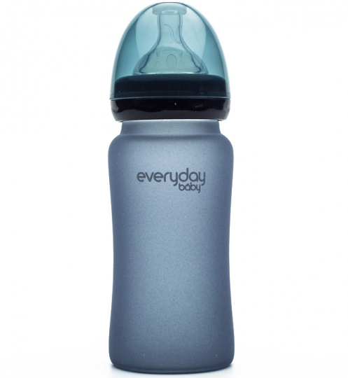 Стеклянная бутылочка с индикатором температуры и защитным силиконовым покрытием, 240 мл, черничный