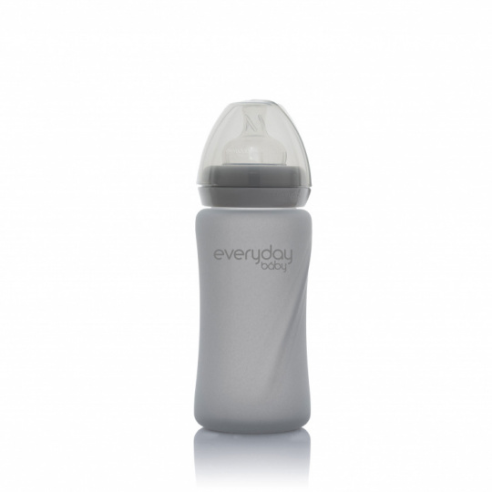 Стеклянная бутылочка с защитным силиконовым покрытием Healthy +, 240 мл, серый