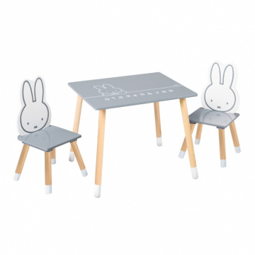 Комплект детской мебели Miffy: стол + 2 стульчика, серый/белый/натуральный