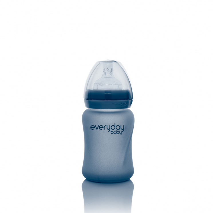 Стеклянная бутылочка с индикатором температуры и  защитным силиконовым покрытием  Healthy +, 150 мл,