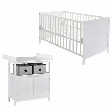 Комплект  №1 из двух предметов Hamburg белый с кроватью 70x140 и пеленальным комодом с шкафчиком