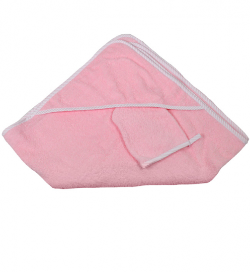 Махровое полотенце с капюшоном (100*100 см), мочалка, розовый