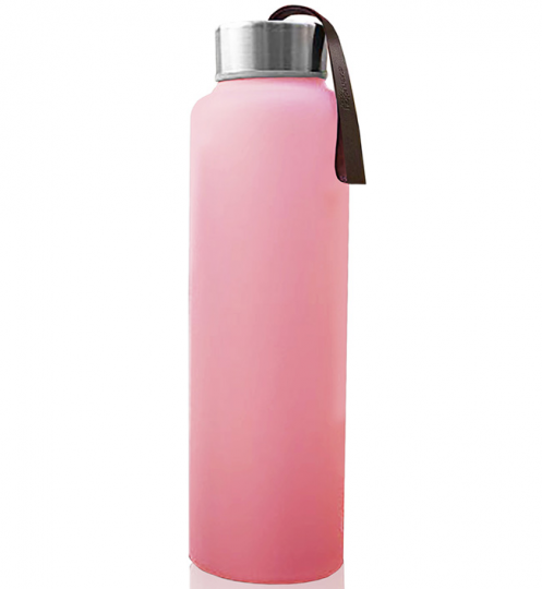 Стеклянная бутылочка для воды с защитным силиконовым покрытием, 400 мл, розовый