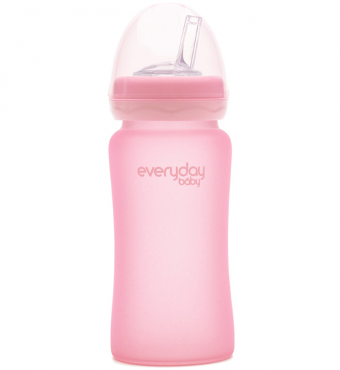 Стеклянная бутылочка-поильник с трубочкой с защитным силиконовым покрытием, 240 мл, светло-розовый