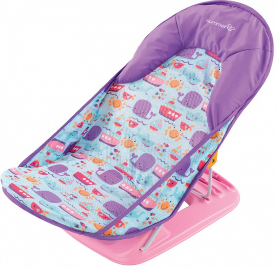 Лежак с подголовником для купания Deluxe Baby Bather, киты/розовый