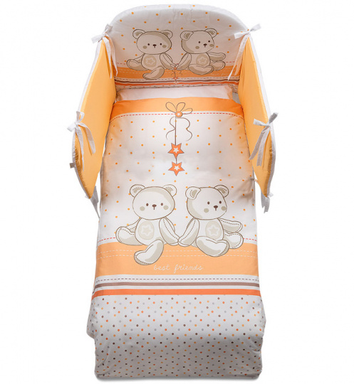 Комплект постельного белья Italbaby Amici, 5 предметов, белый/оранжевый/медвежата